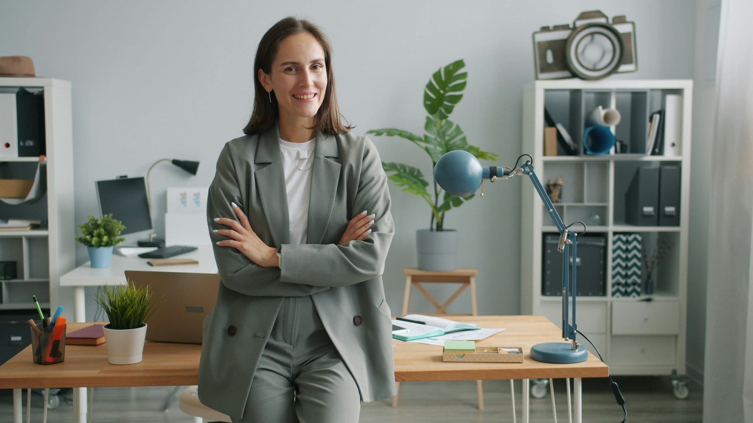 Confident professional in a bright home office